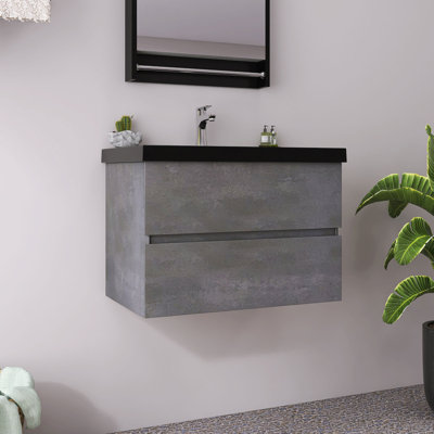 Meuble-lavabo mural 24 po avec lavabo à sable en quartz facile à nettoyer et armoires à fermeture en douceur pré-assemblé