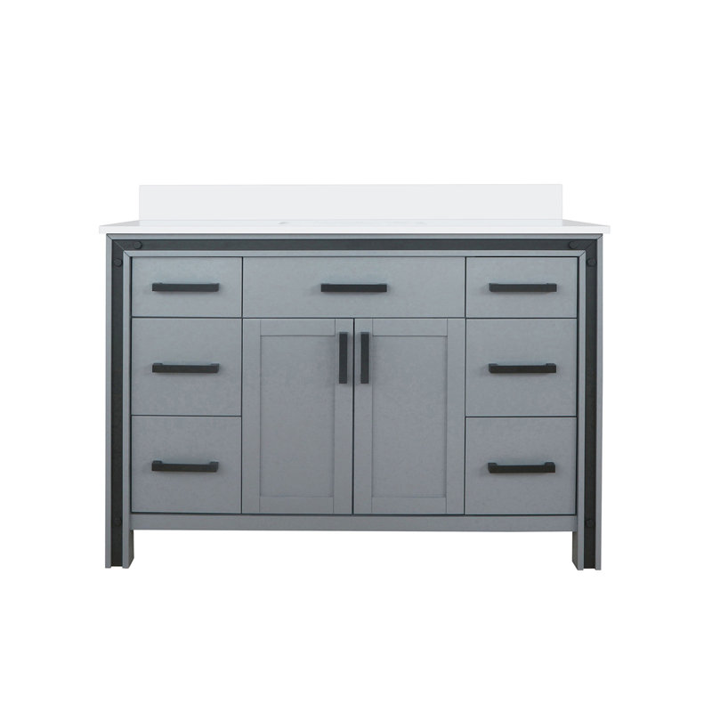 Meuble-lavabo avec comptoir en quartz blanc, Gris foncé
