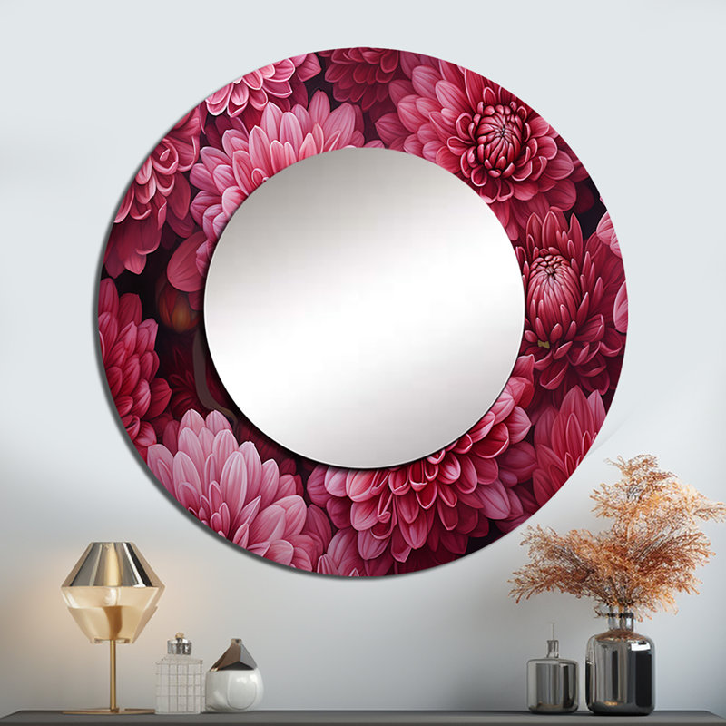 «Mums Musing» - marron, miroir mural traditionnel unique, art imprimé en métal, 23 po x 23 po, Rond