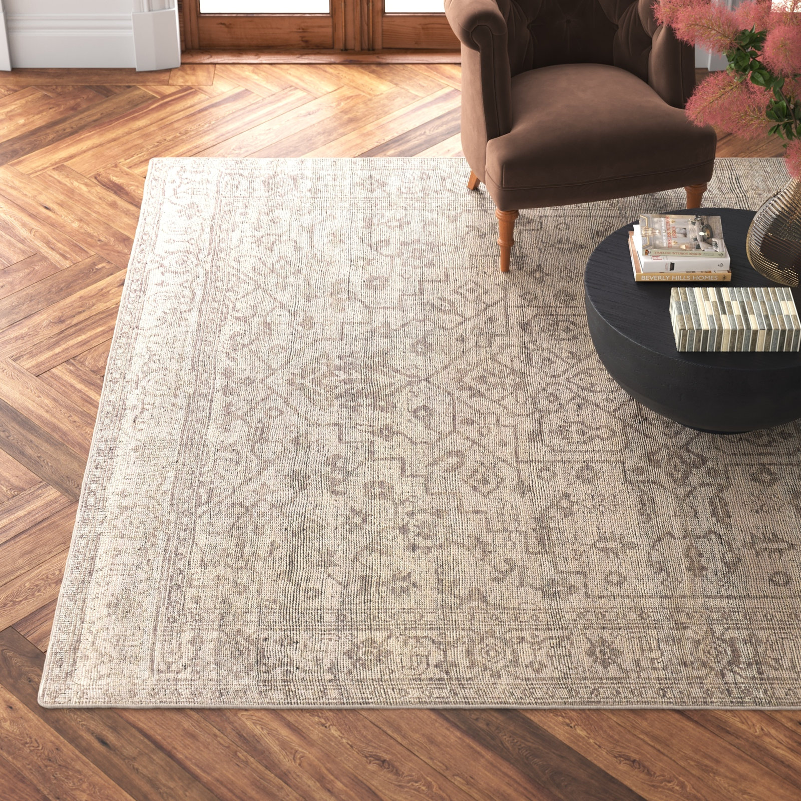 Robby Gray Brown Hand-Knotted Oriental Wool Rug, Rectangle 6' x 9'
