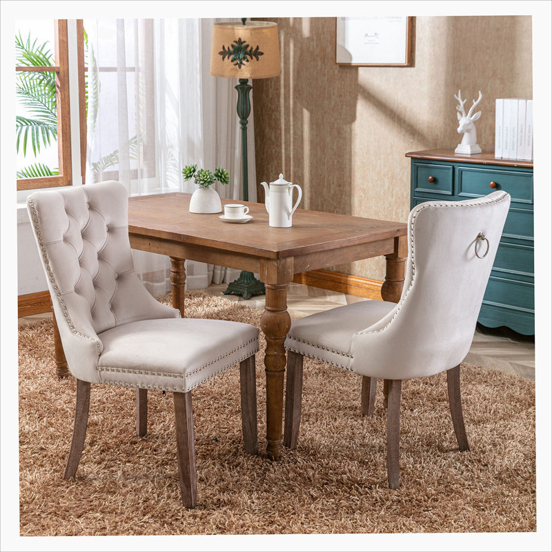 2 Pcs High-End Tufted Solid Wood Contemporary Velvet Upholstered Dining Chair With Wood Legs Nailhead Trim,Upholstered dining room chair,dinning chair,kitchen chair