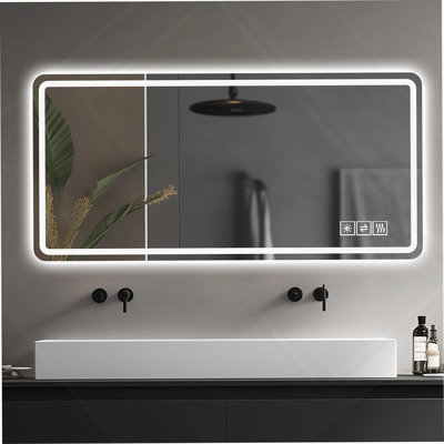 60X28 Inch LED Bathroom Mirror Vanity Mirrors With Front Lights Wall Mounted Anti-Fog Frameless Make Up Mirror With Light 5 Mm Silver Mirror Horizontal
