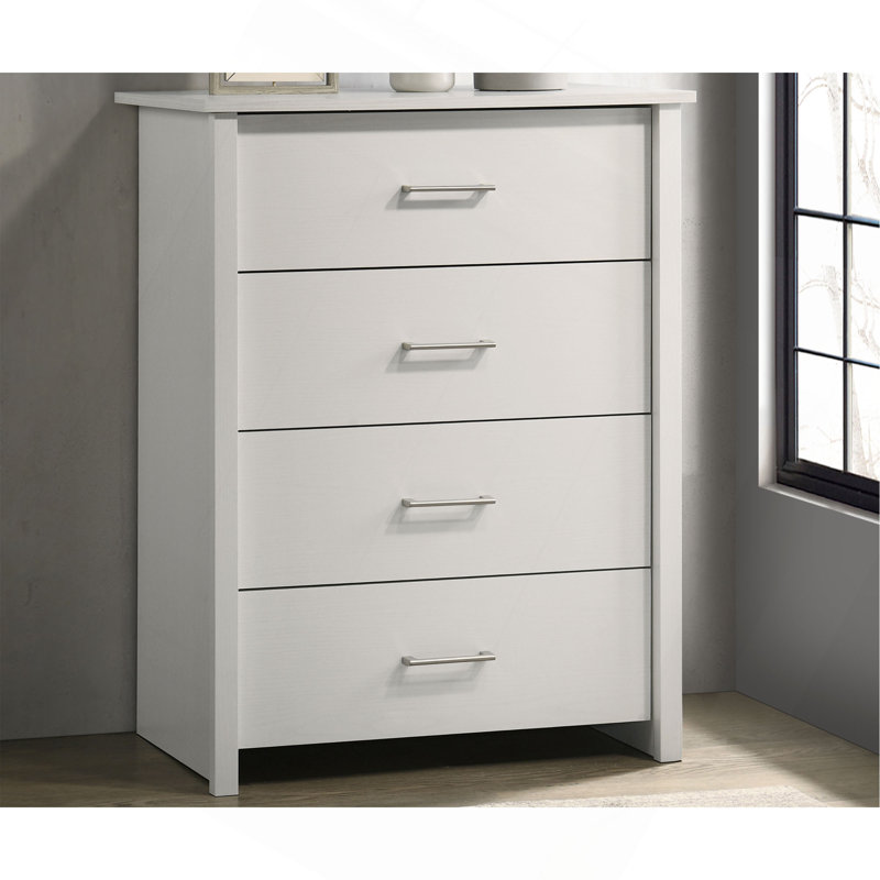 Commode 4 tiroirs avec poignées, Blanc