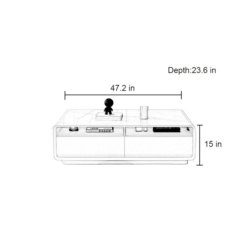 Table basse rectangulaire, H 15 po x L 47,2 po x l 23,6 po
