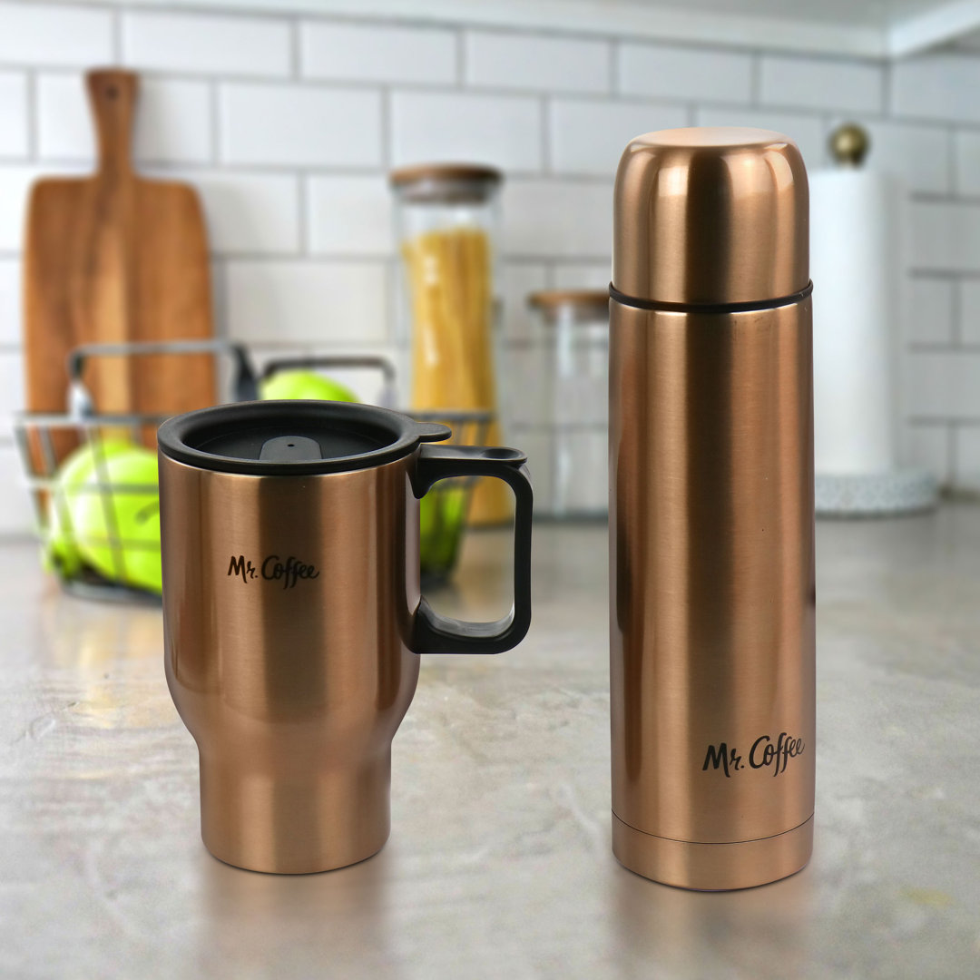 Double Wall Stainless Steel Water Bottle and Travel Mug Set Mr. Coffee