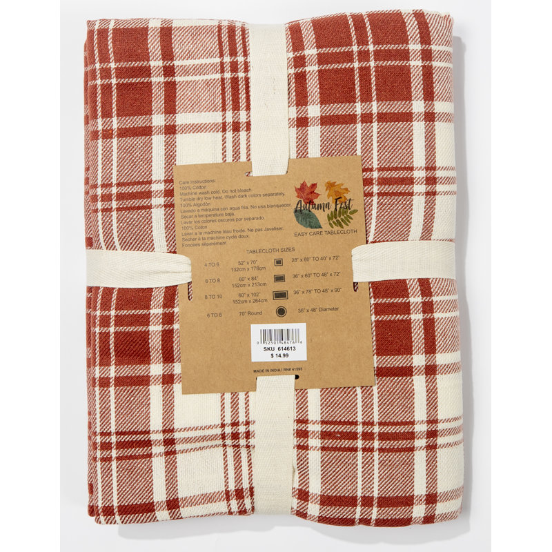 Catania Red and White Plaid Cotton Tablecloth 52" x 70"