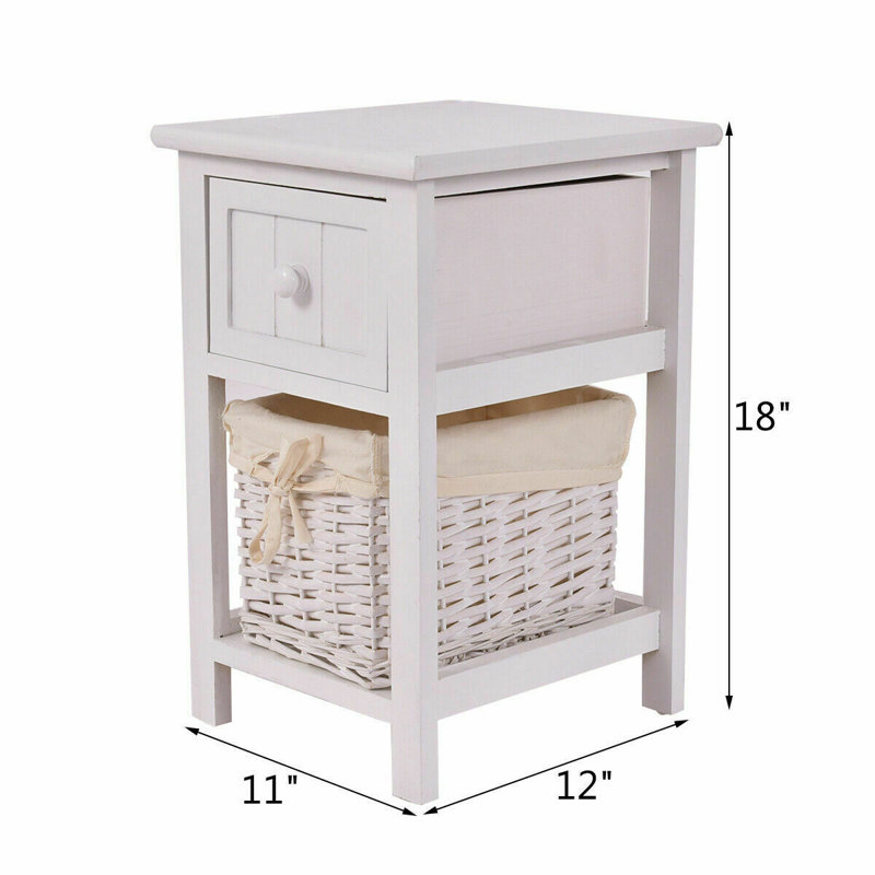 Ebel Solid Wood End Table with Storage, White