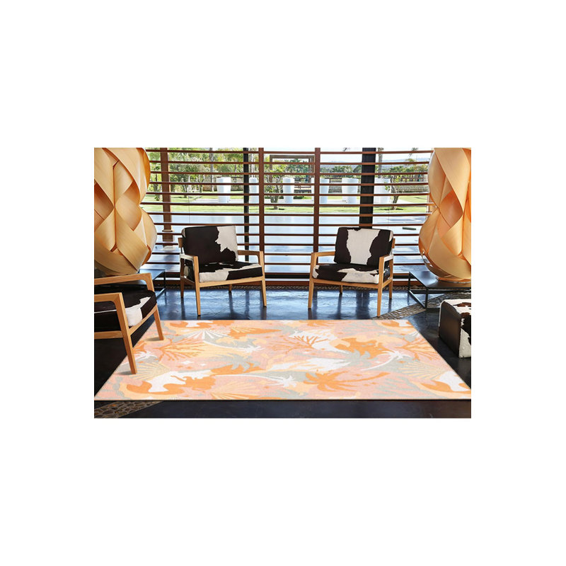 Tapis décoratif floral orange, Sous-tapis rond 3 pi 3 po inclus