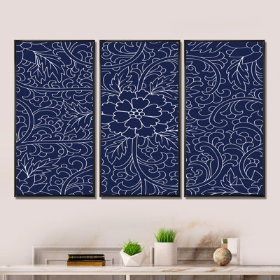 Dark Blue Chinese Pattern - Modern Framed Canvas Wall Art Set Of 3 -  Red Barrel Studio®, 16EEE15ED98C4177A2E0768C3F613781