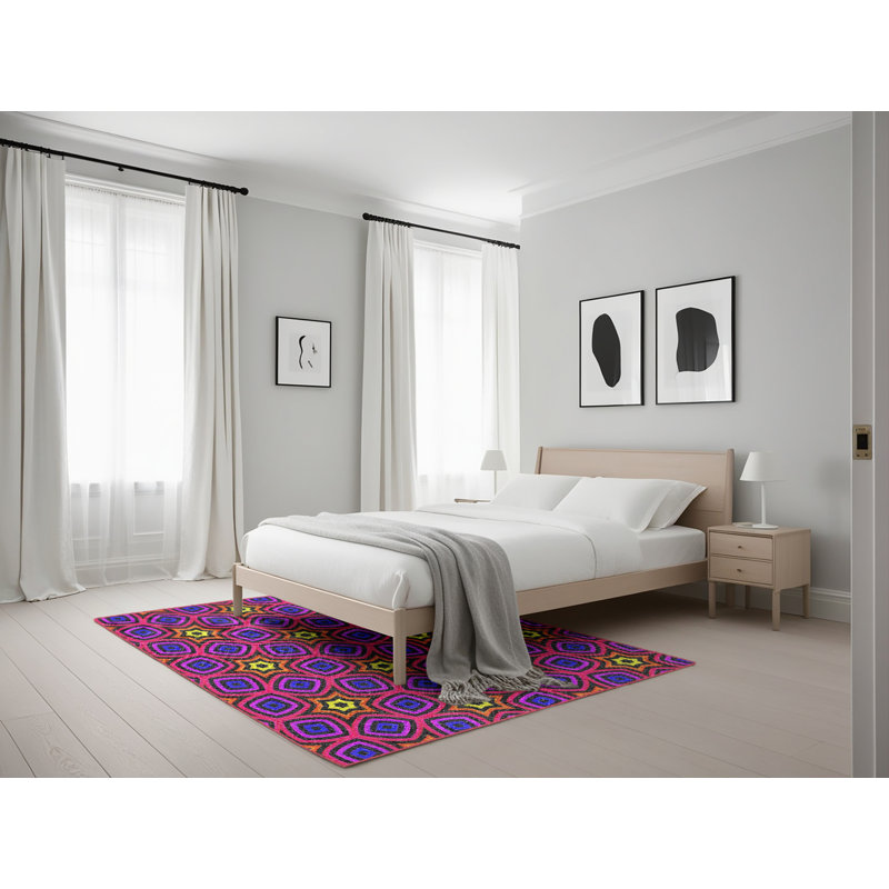 Tapis bleu / orange Power Loom, Rectangle 5 pi x 7 pi