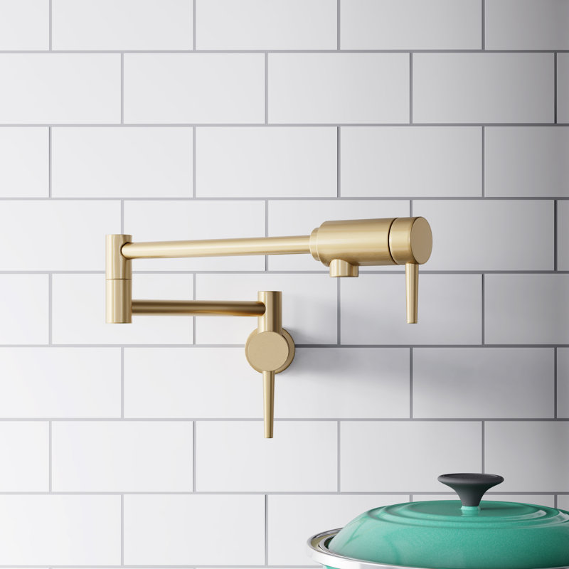 Contemporary Pot Filler Faucet, Wall Mount Pot Filler Kitchen Faucet, Champagne Bronze