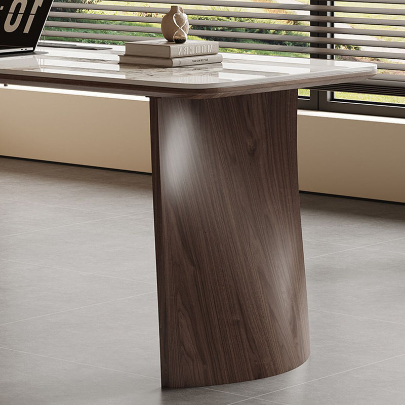 Blanc / brun pierre rectangulaire + bureau en bois massif, H 29,53 po x l 62,99 po x P 31,5 po, Retour à gauche