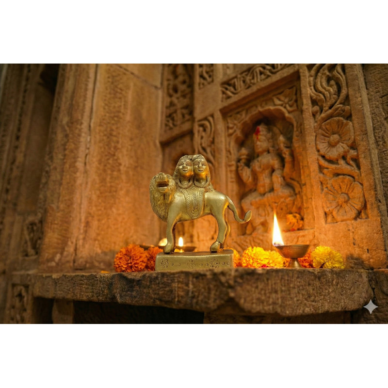 Sculpture de table en laiton «Goddess of Fierce Protection» Chamunda Devi - H 4 po