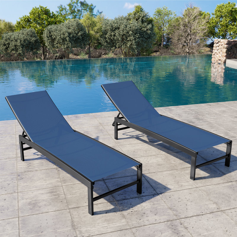 Ensemble de chaises longues inclinables en métal pour patio, Navy