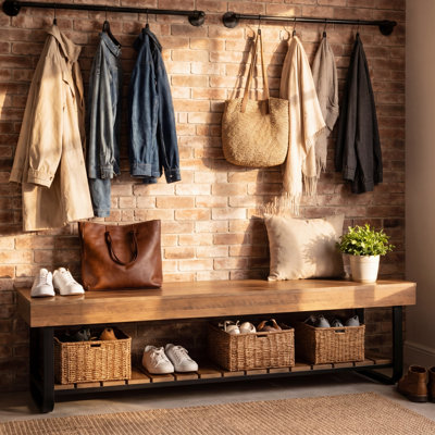 Upholstered Engineered Wood Bench with Shelves