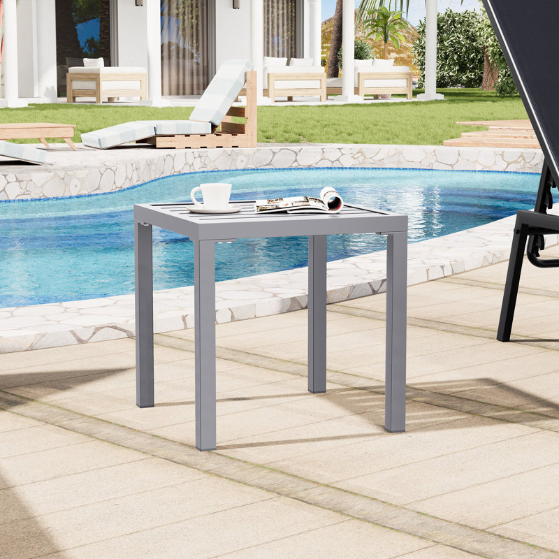 Outdoor Metal Square Side Table, Gray