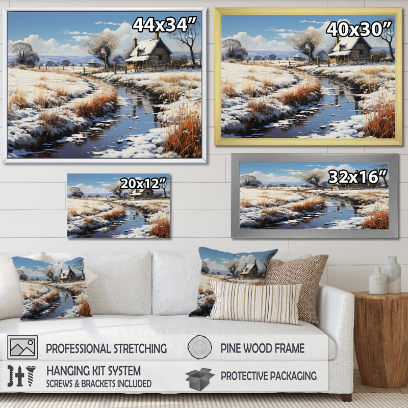 Countryside Winters Touch - Landscapes Canvas Art Print, H 24 po x l 32 po x P 1 po, Cadre simple noir