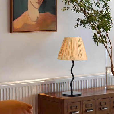 17'' Playful Metal Table Lamp with Natural Raffia Shade