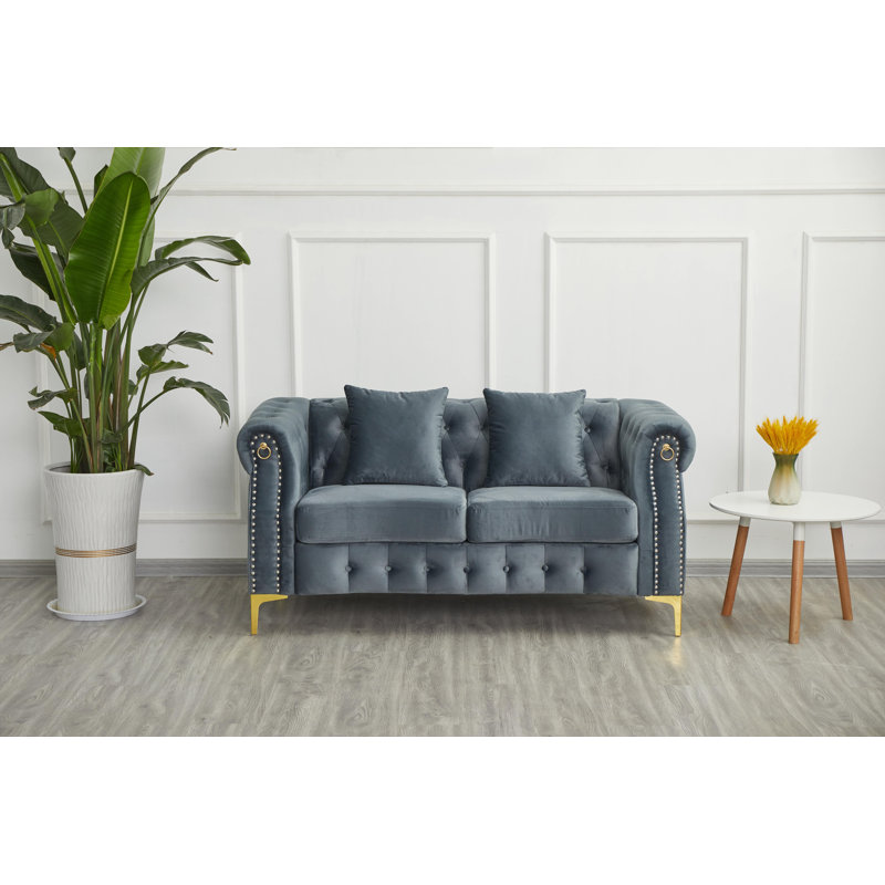 Upholstered LOVESEAT With Metal Legs, Gray