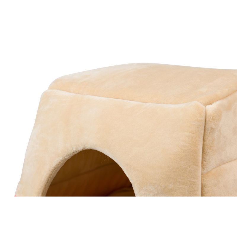 Small Orange and Beige Velvet Cat Bed with Fiberfill
