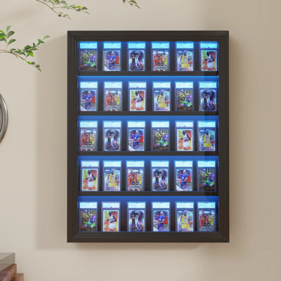 Wall Mounted 5-Tier Glass Display Cabinet with LED Lighting,Black