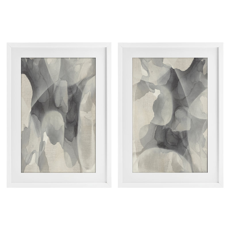 Ensemble de 2 impressions encadrées sous verre Mottled, Cadre blanc côtier, H 23 po x l 17 po