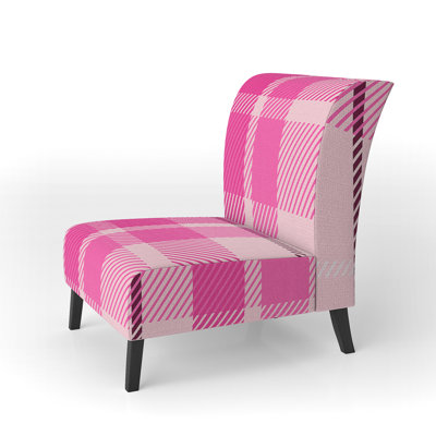 Fauteuil de chambre en velours rose à carreaux tartan