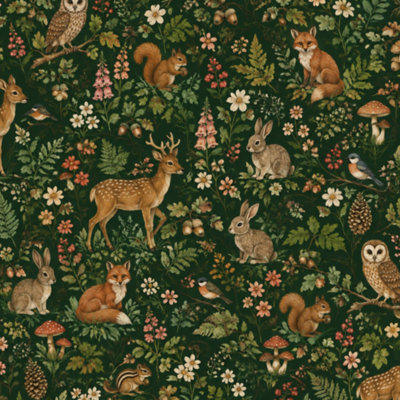 Peel and Stick Wallpaper deer fox owl rabbit mushroom Forest Flowers leaves birds botanical Contact Paper Removable Self Adhesive Wall Mural Wall Decor for Bedroom Kitchen Cabinets 24in x 118in