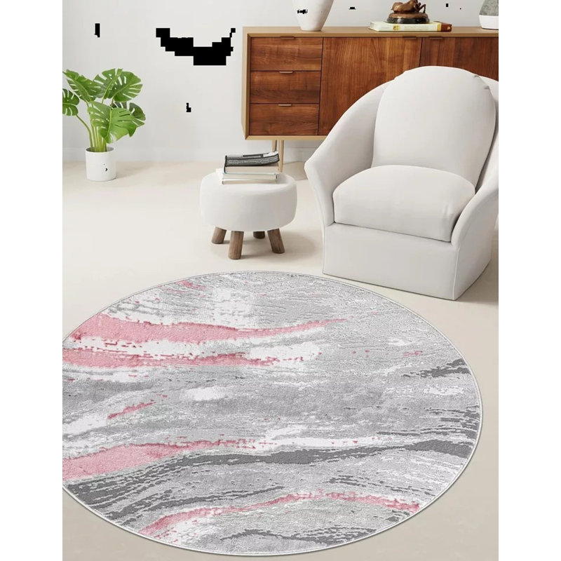 Abstract Flatweave Shag Area Rug, Round 120 cm