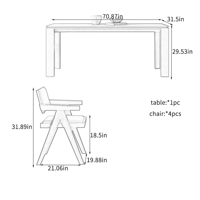 Wabi-sabi Style Dining Table Sets., 29.53"H x 70.87"L x 31.5"W