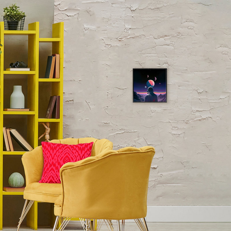 Astronaute et giclée encadrée de terrain aux tons mauves, design par Sasha, H 12 po x l 12 po, Giclée encadrée noir minuit