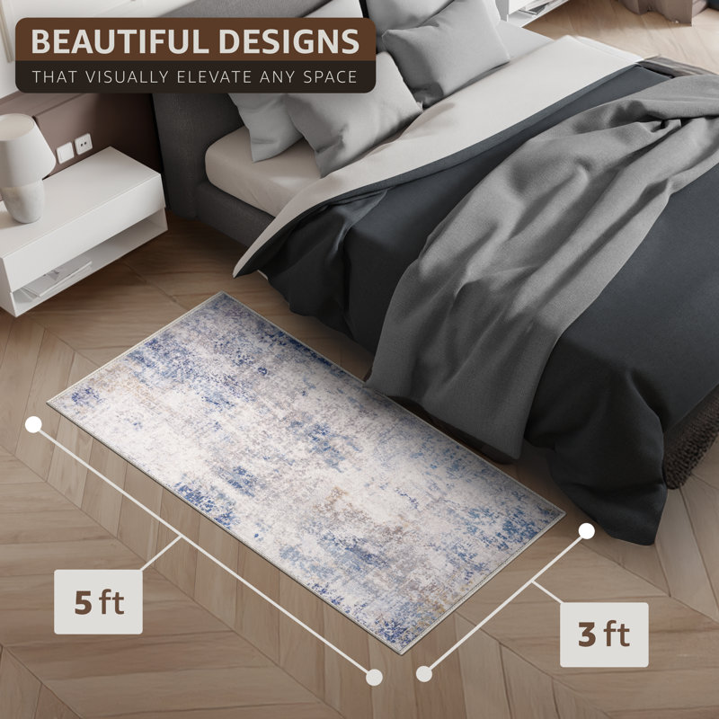 Sorbus Area Rug, Machine Washable, Non-Slip, Low Pile Indoor Carpet with Rubber Backing - Blue (Drift), 3 x 5 Ft. 