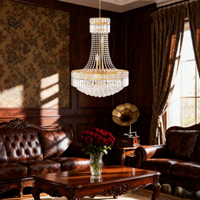 Lustre en cristal de luxe à 6 niveaux en or 23,6 pouces pour escalier de salon