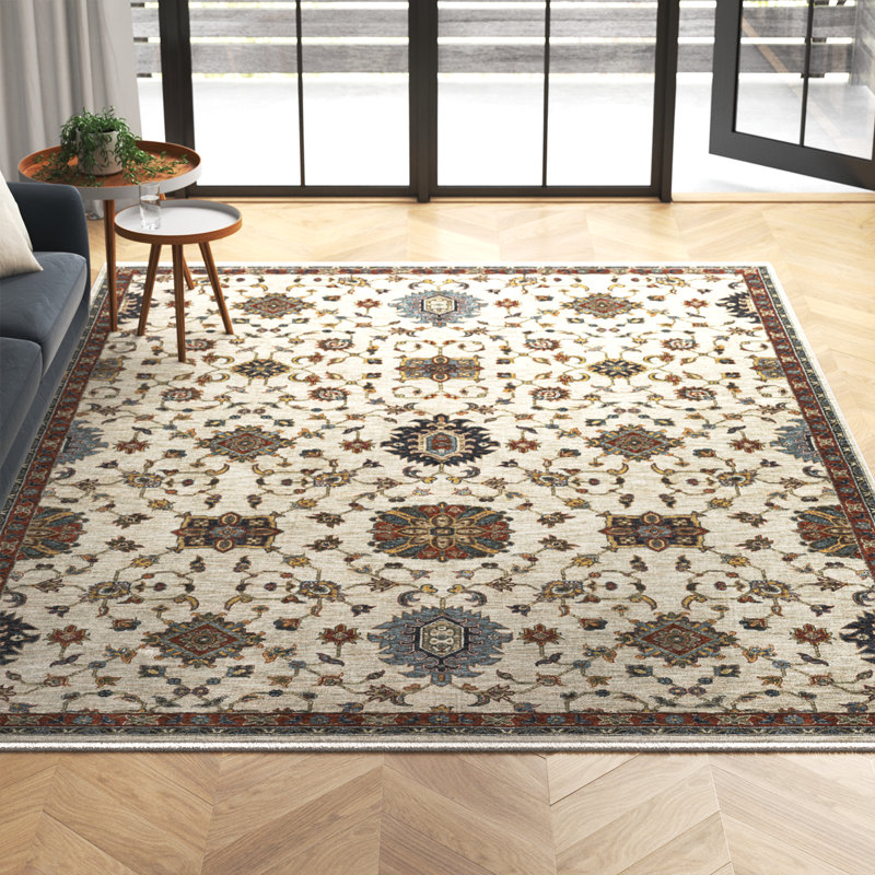 Tapis ivoire / blanc / brun Hovis, Rectangle 7 pi 10 po x 10 pi 10 po