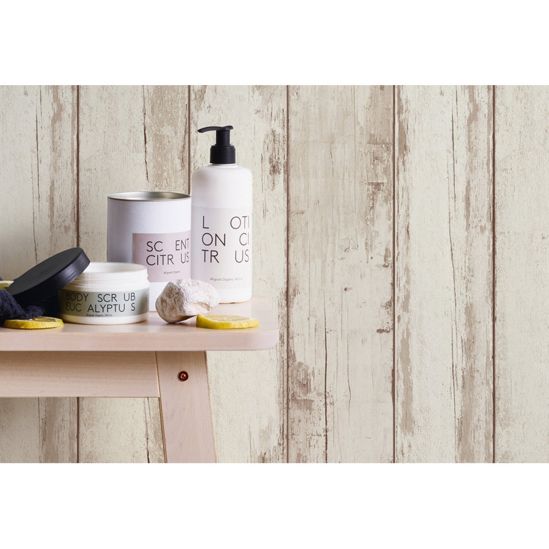 Woods and Wicker Collection Whitewash Wood Stripe Effect Wallpaper Roll