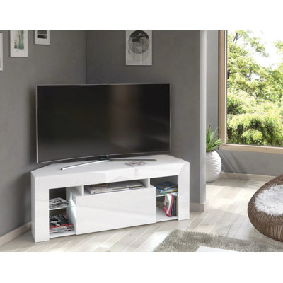 Milano05 White Corner TV Stand for TVs up to 55in with White LED Lights