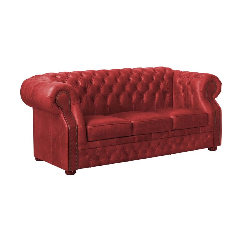 Tatelynn 3 Seater Genuine Leather Sofa, 80cm H x 200cm W x 90cm D, Red