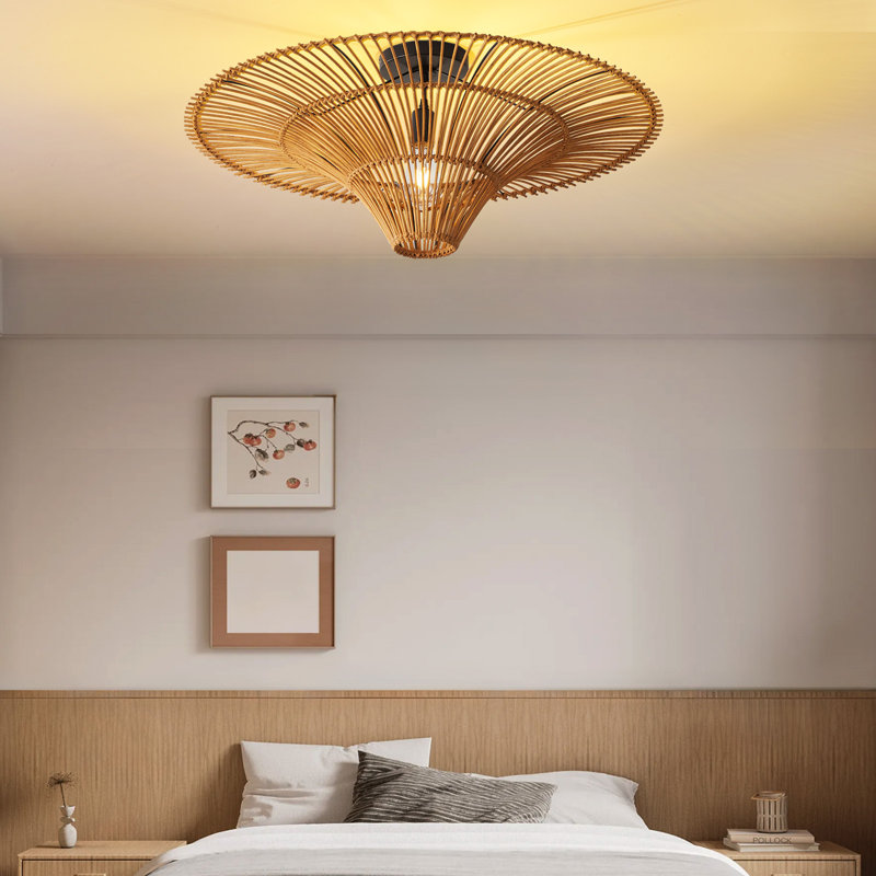 Plafonnier encastré en rotin Boho, H 9,84 po x l 31,5 po x P 31,5 po