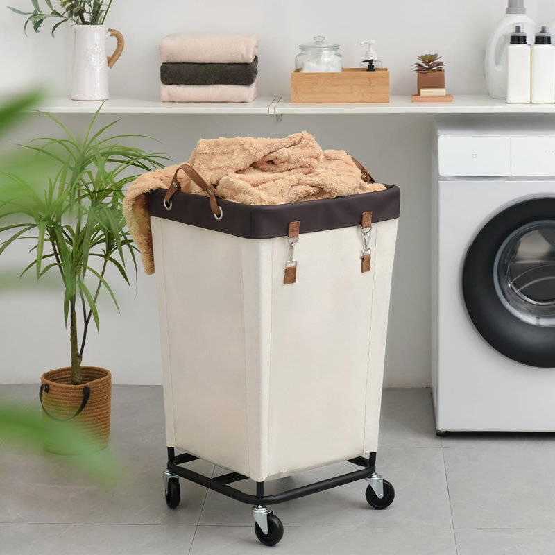 Rolling Laundry Hamper with Handles, Beige