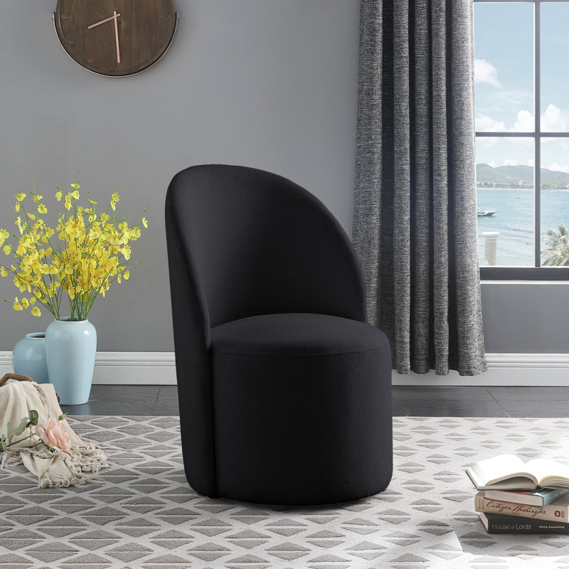 Yulon Upholstered Barrel Chair, Black Boucle Fabric