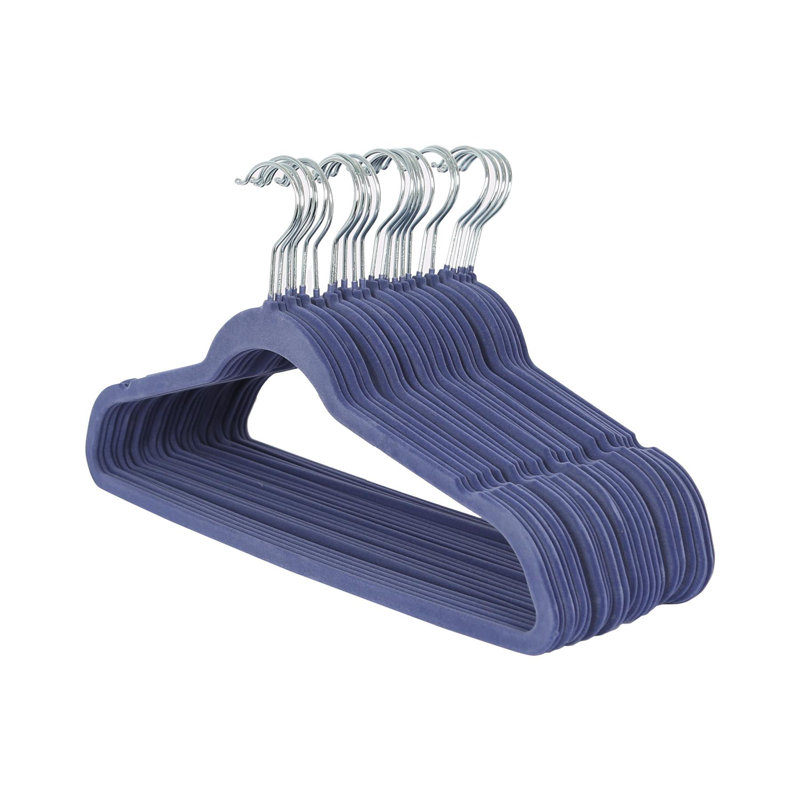 Harbour Housewares - Velvet Hangers - Non-Slip Coat Hangers with Trouser Bar, Blue, 25