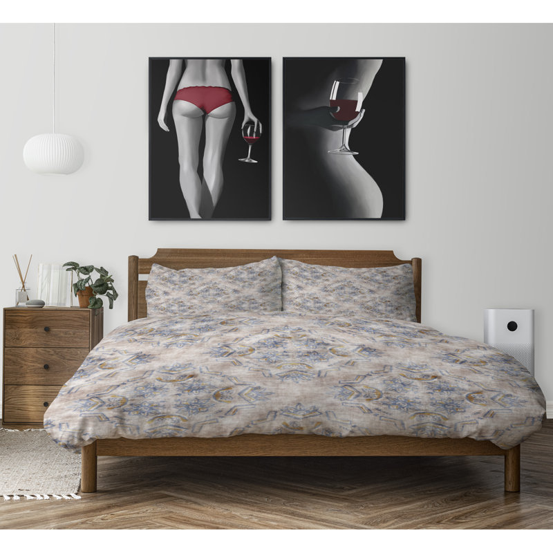 Twill Floral Duvet Cover, King Duvet Cover + 2 King Pillowcases