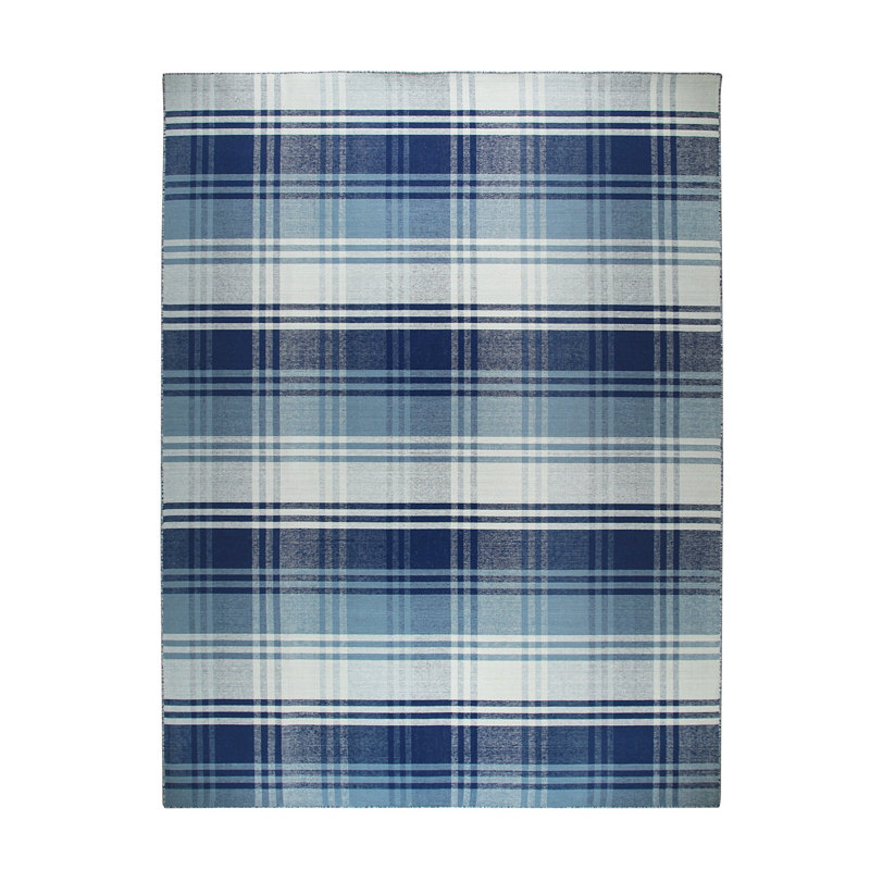 Tapis bleu tissé à la main Ziv, Rectangle de 5 pi x 8 pi
