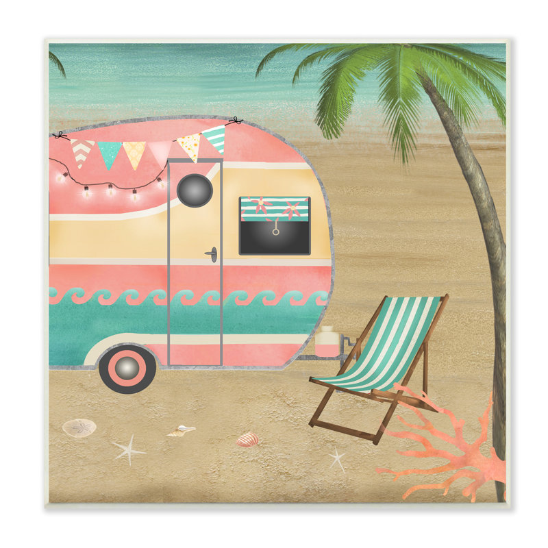Été, caravane, étoile de mer, Plaque murale, H 12 po x l 12 po x P 0,5 po