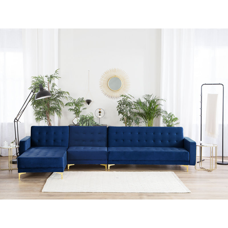 Childers 5 Seater Velvet Sofa Bed, Left Hand Facing, Navy Blue