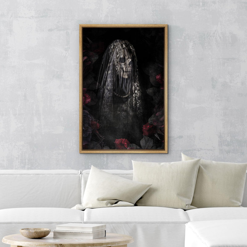 Mystérieux squelette voilé Moody foncé, œuvre d'art moderne, décor, Cadre naturel flottant, H 36 po x l 24 po