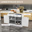 Îlot de cuisine blanc avec comptoir extensible - 2 tiroirs et tablettes réglables pour salle à manger sur roulettes