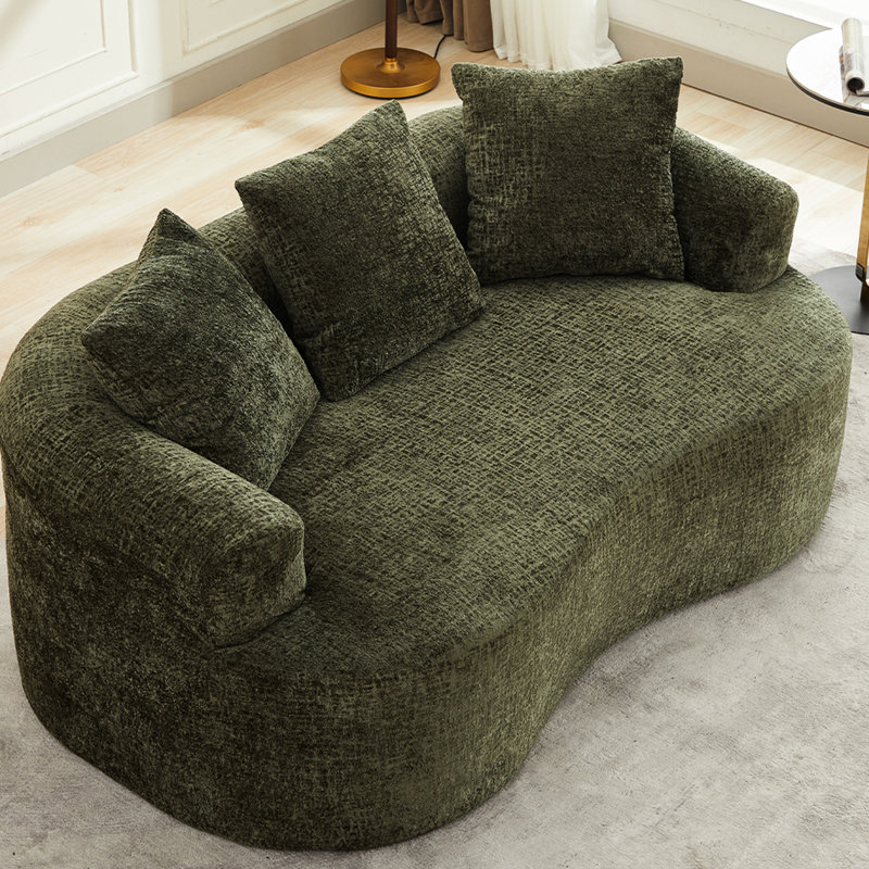 Chenille courbée avec 3 coussins, olive, siège profond pour appartement, mousse à mémoire de forme, sans assemblage, animal de compagnie, petit poids de 300 lb, salon, capacité, animal de compagnie - peu d'entretien