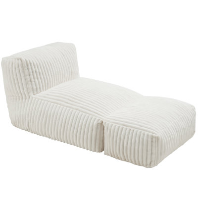 Fauteuil à billes surdimensionné à rayures avec mousse à mémoire de forme, grand canapé à billes pour adultes, idéal pour le salon, la chambre et le balcon, blanc