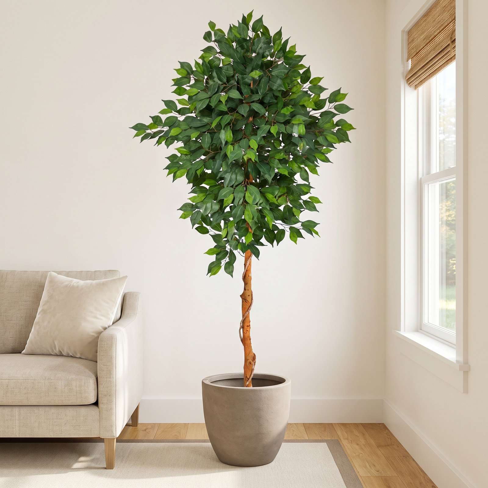 Faux Ficus Tree in Planter, 72" H x 27" W x 16" D